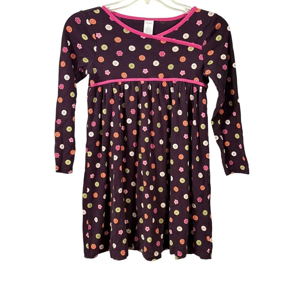 Gymboree Girls All About The Buttons Print Dark Purple Dress SZ‎ 8 100% Cotton